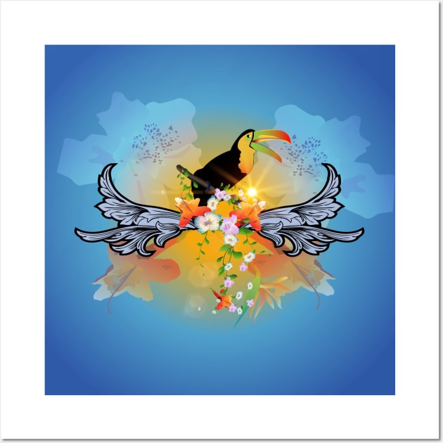 Funny toucan with flowers Wall Art by Nicky2342